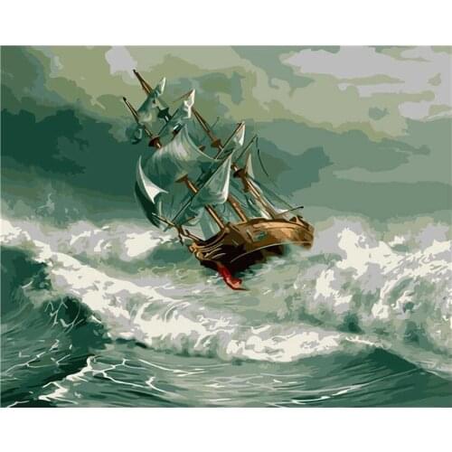 Home Decoration Wall Painting Factory Wholesale Accept Booking Small Sailboat In The Waves Painting By Numbers