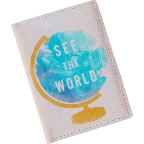 See The World Travel Passport Cover Pu Leather with l ID Credit Card Documents Holder Packet Wallet Purse Bags Pouch