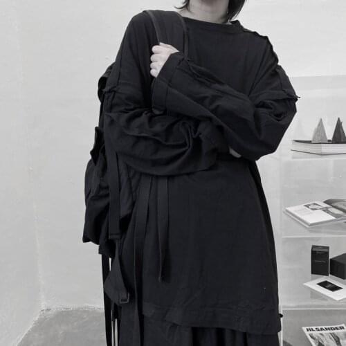 Mens new personality classic simple dark wind Korean version of urban youth fashion loose large long-sleeved T-shirt