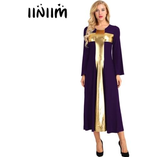 Iiniim Women Adult Bell Modern Dance Class Dress Loose Fit Metallic Praise Cross Liturgical Contemporary Dance Costumes