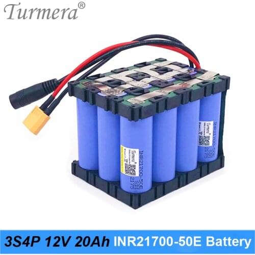 INR21700-50E 5000mAh 3.6V 12V 20Ah Lithium Battery 3S4P Use with 3S 40A Balance Board for Uninterrupted Power Supply 12V Turmera
