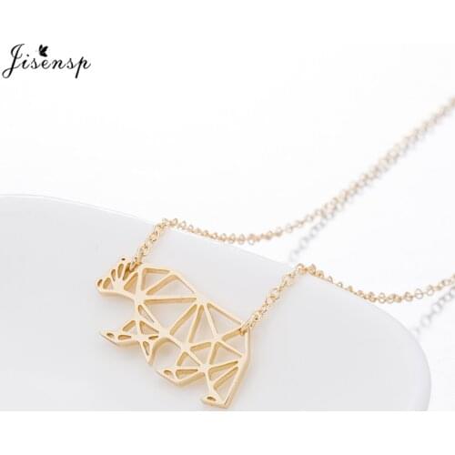 Jisensp Bohemian Stainless Steel Animal Pendant Necklace Hollow Kitten Bird Butterfly Bear Chain Necklaces Jewelry for Women