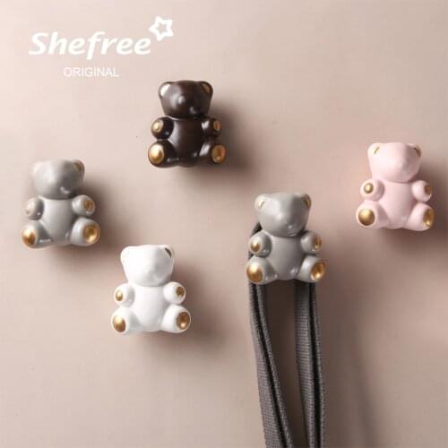 1pcs Lovely Teddy Bear Ceramic Wall Decorations Home Accessories Hooks Small Hook Clothes Hook Mounted Decorative Handbag Holde