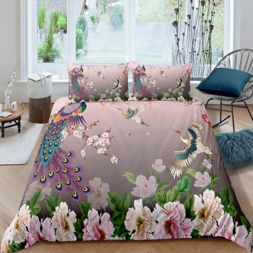 Animal Peacock 3D Bedding Sets Beautiful Kids Boy Girl Duvet Quilt Cover Set Bed Linen Pillowcase King Queen Single Size 2/3Pcs