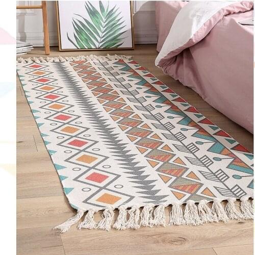 Rug Cotton and linen Hand Woven Printed Area Rugs Tufted Tassels Throw Rug Machine Washable Bath Mat Doormat Carpet Tapete
