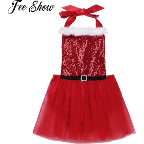 Red Xmas Baby Girl Halter Romper Dress Newborn Baby Girl Rompers Winter Santa Claus Jumpsuit Dress Christmas Outfits Costume