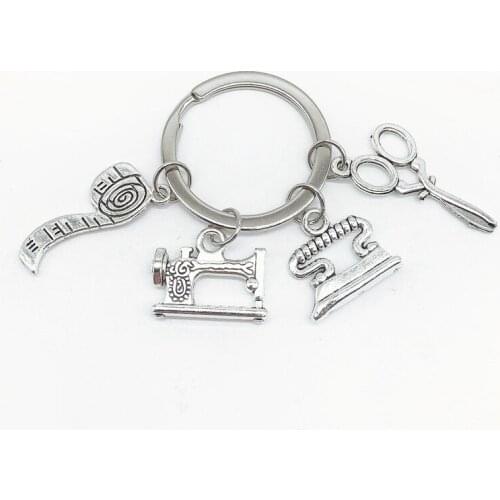 Creative Handmade Sewing Machine Scissors Tape Measure Keychain Tailor Pendant Clothing Designer Tailor Memorial Keychain Gift