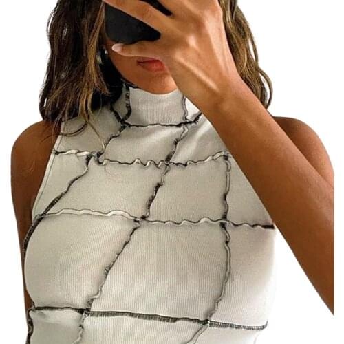 Summer Women Close-fitting Sexy Camisole Turtleneck Sleeveless Off-the-shoulder Crop Tanks Tops Black/ White