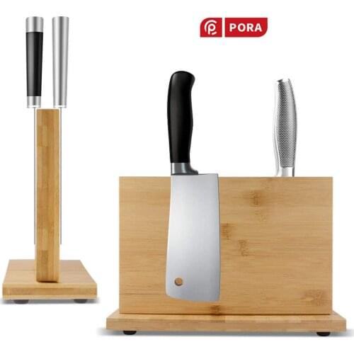 Magnetic Knife Block Bamboo Hold with Powerful Magnet Large Wood Knife Organizer Block Storage Double Side Universal Knife Stand