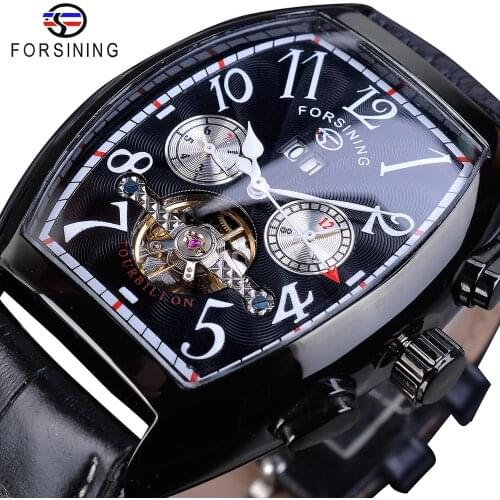 Forsining Top Brand Luxury Men Watch Black Leather Strap Business Man Wrist Watches High Quality Mechanical Automatic Male Clock
