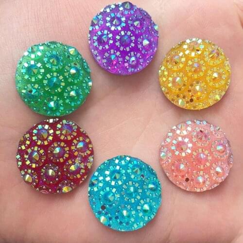 New 12PCS shiny mix AB Resin 25mm round flower Flat back rhinestone scrapbook DIY Wedding 2 hole applique ornament SF509