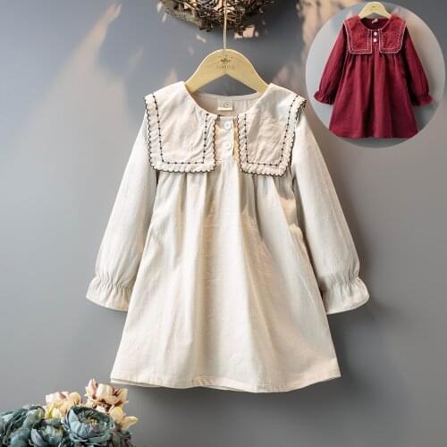 2020 New Arrivals Winter Girls Dress Girls Casual Dress Long Sleeve Big Lapel Solid Cute Dress Vestidos 2-7T