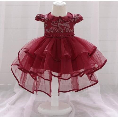Newborn Baby Girl 1st Year Birthday Dress Lace Tutu Party Beads Embroidery Dress Infant Baptism Gown Toddler Girls Clothes