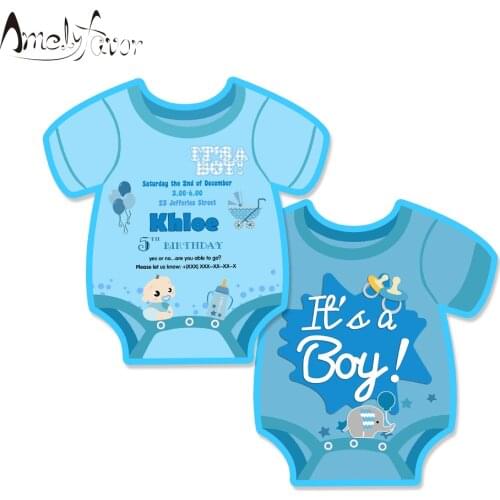Boy Baby Shower Theme Invitation Card Party Supplies Baby Shirt Invitation Party Decorations Event Birthday Custom-Made 16PCS