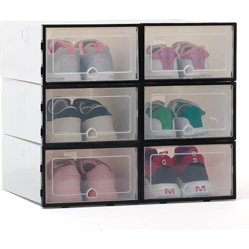 6Pc transparent shoe box thickened transparent dustproof shoe storage box can be stacked combination shoe cabinet shoe organizer