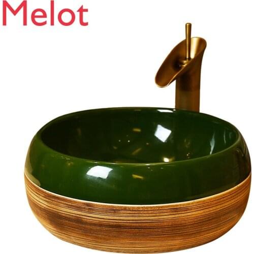 Retro Table Basin Wash Basin Ceramic Art Table Basin Wash Basin Bathroom New Chinese Wash Basin Single Basin Household