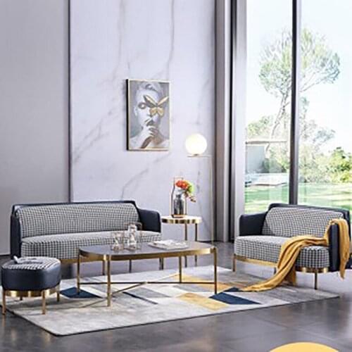 Italian style light luxury fabric leather sofa combination post modern minimalist villa Nordic large apartment luxury metal