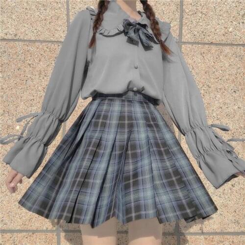 JK College Style Shirts Lantern Sleeve Elegant Shirt Black Sexy Button Vintage Blouse Collar Office Ladies Shirt Female Casual