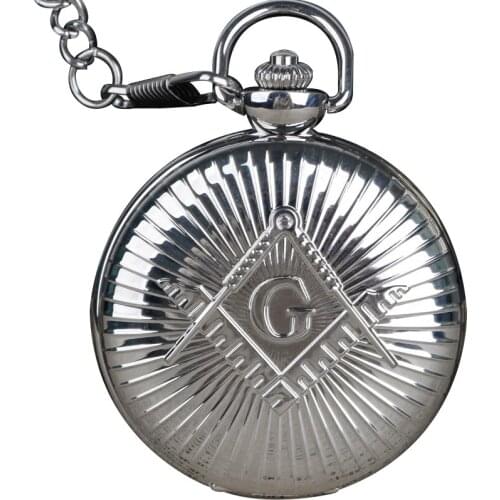 Antique Freemason G Dial Chrome Square and Compass Mason Masonic Necklace Pendant Quartz Pocket Watch Best Gifts for Freemason