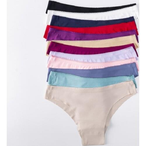 G-Strings Sexy Woman Thong Ice Silk Low Waist Seamless Panties For Women Girl Underwears Female Lingerie Brazilian Panties