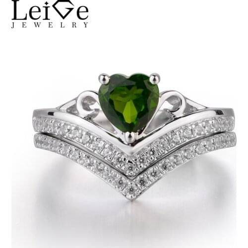 Leige Jewelry Chrome Diopside Ring Heart Cut Gemstone Engagement Wedding Rings for Her Fine Romantic Jewelry Valentine Gifts