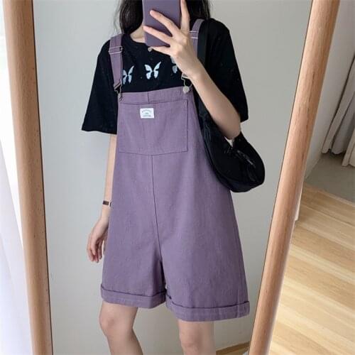 Vintage Purple Jeans Pant Femme Jumpsuit Wide Legs Bib Overall Women Drop Crotch Denim Short Rompers Baggy Pantalones Ropa Mujer