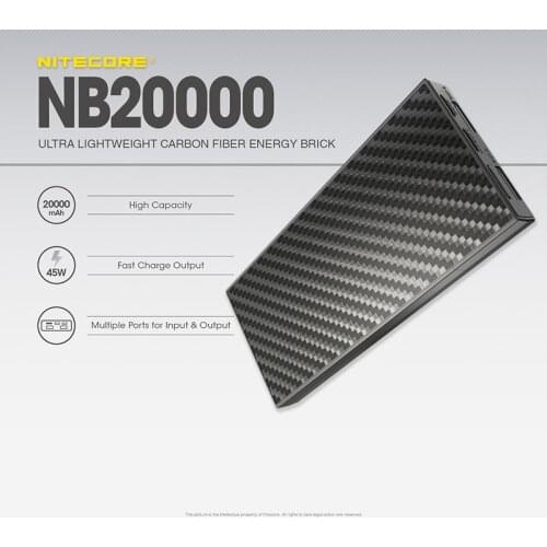 Nitecore NB20000 Interwoven Carbon Fiber Sheets QC USB 4 Port 20000mAh Power Bank Built-in charger