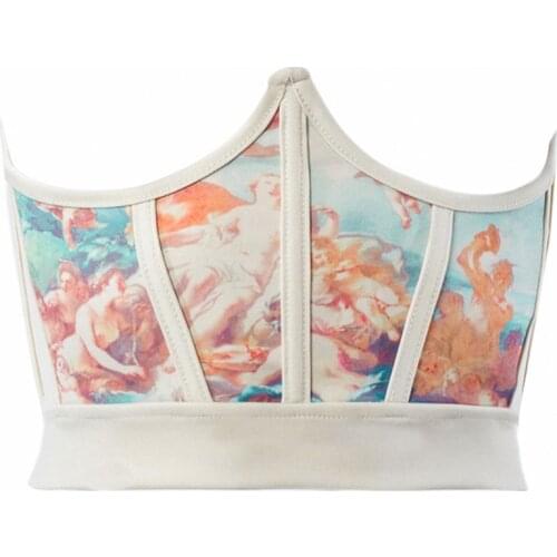 Women Vintage Angel Print Corset Wrap Girdle Boned Waist Shaper Underbust Bustier Cincher Elastic Slim Belt Shapewear