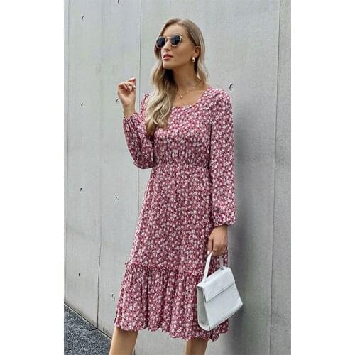 Women Long Dress Autumn Winter Long Sleeve Elegant Ladies Flower Square Collar Dresses Party 2020 Black Clothes For Woman
