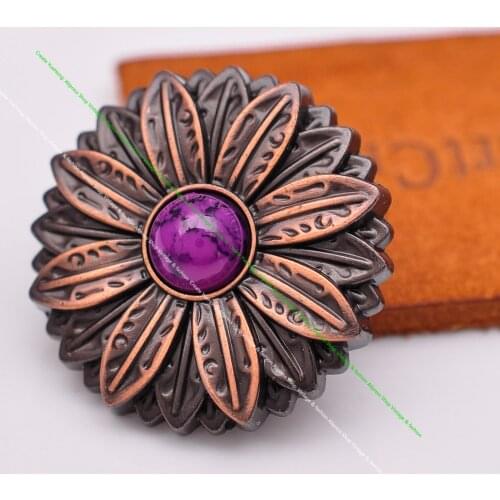 10pcs Retro Copper Handmade Leathercraft 3D Turquoise Floral Sewing Button Concho For Garment Snap Clothing Accessories