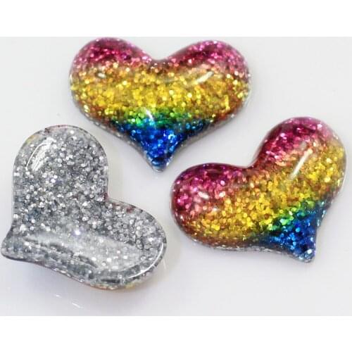 100/50pcs Kawaii Sweet Heart Three Color Effect Glitter Resin Flatback Cabochons DIY Home Decoration Accessories