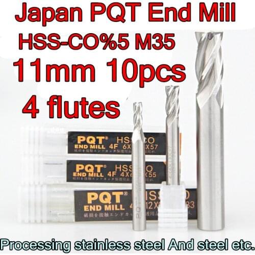 11*12*26*83mm 10pcs/set 12mm petiole 4flutes Japan PQT HSS-CO5% M35 End Mill Processing stainless steel And steel etc
