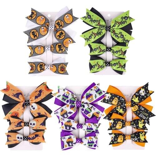 15 Sets/Lot, Halloween Ribbon Hair Bow CLips, Super Cute Halloween Bow Hair Clips For Kids