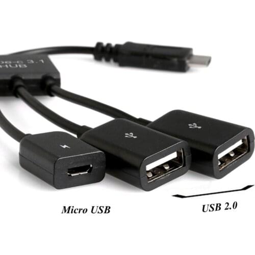 3in1 USB 3.1 Type-C To Micro USB 2.0 Power Charging Host OTG Hub Cable Adapter