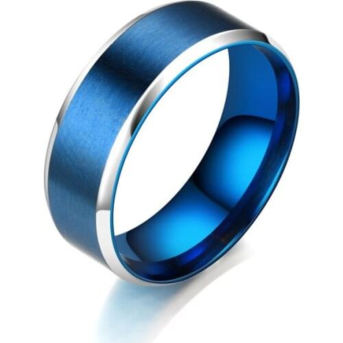 8mm two-color stainless steel ring blue titanium steel jewelry