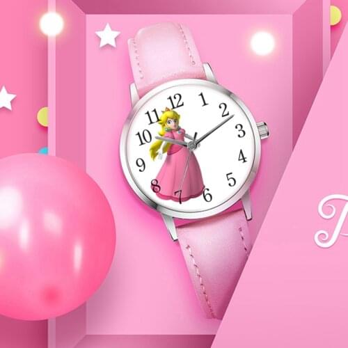 Zegarek Dla Dzieci Princess Peach Kids Watch Children Girls Students Quartz Wristwatches Casual Pink Leather Strap