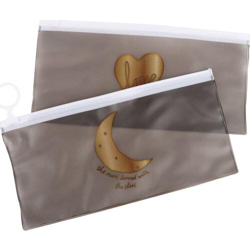 Large-capacity waterproof PVC pencil case cute creative simple girl ring flat pull bag color transparent pencil case