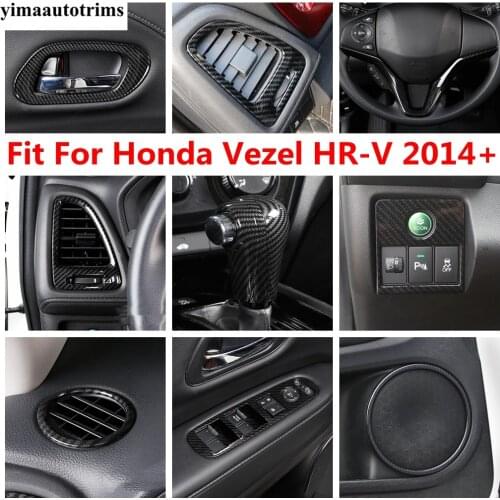 For Honda Vezel HR-V 2014 - 2021 Carbon Fiber Accessories Window Lift Speaker Air AC Vent Steering Wheel Gear Handle Cover Trim