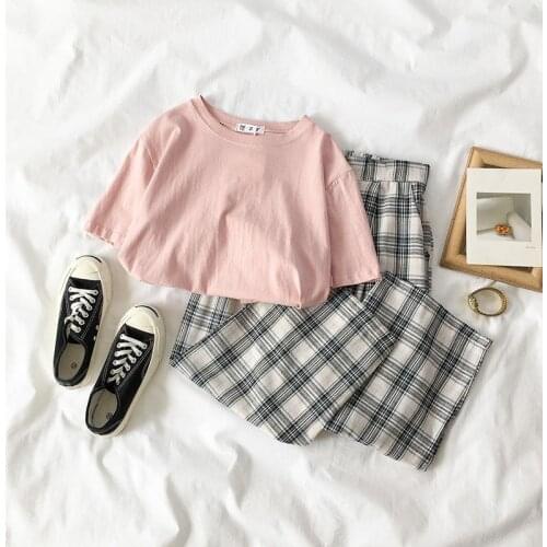 Home Suit Woman Pajamas Autumn Solid Sleep Tops + Plaid Pants Sleepwear Loungewear Nightie Pijamas Femme