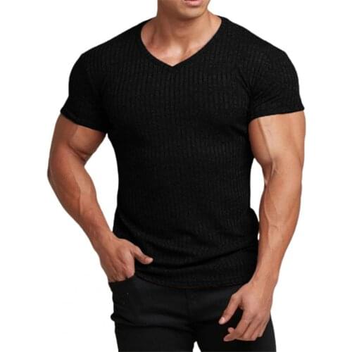 Men T-shirt Short Sleeve Breathable Comfortable V-Neck Gym Fitness Fashion Summer Shirts for Sport t shirts men 2021 summer