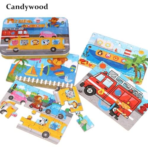 10 Styles Children Jigsaw Puzzle Cartoon 4 in 1 Puzzles Metal Iron Box 3D Wood Puzzle Early Educational Toys Kids Wooden Toys
