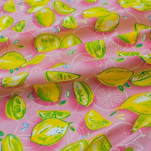 Lemon On Pink Cotton Fabric For Dress Tissus Au MÈTre Telas Algodon Estampadas Sewing Ткань Для Шитья Vestidos Coton Tissu Tela