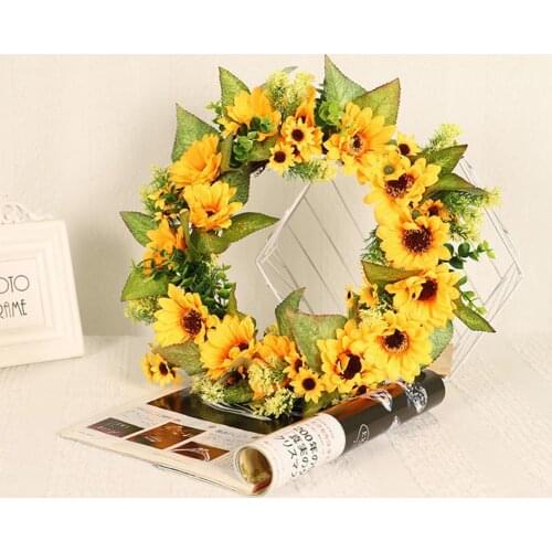 Artificial Rattan Sunflower Garland Wreath Home Cafe Wall Party Hanging Decor Wreaths & Garlands Festive & Party Supplies
