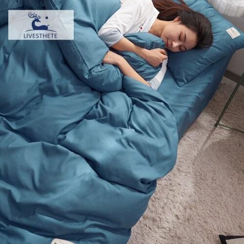 Liv-Esthete Classic Bedding Set Double Duvet Cover Flat Sheet Fitted Sheet With Elastic Band Corner Blue Bedspread Pillowcase