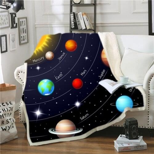 Cosmic Planet Double Layer Lamb Wool Throw Blanket Adult Kids Children Boys Girls Covering Bed Sofa Comfortable Warm Home Decor