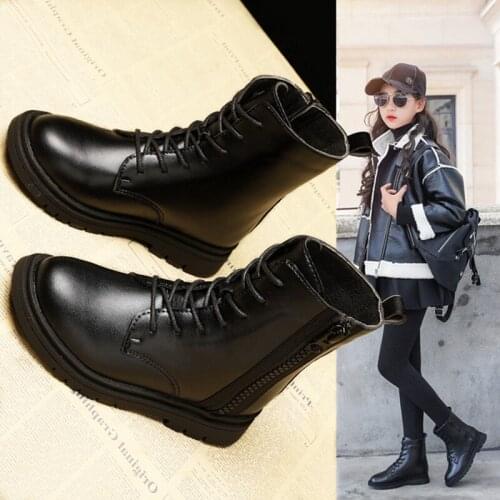 Girls Leather Shoes 2021 Autumn Winter Princess Single Boots British Fashion Sneakers Children Booties Kids Student Ankle Boots