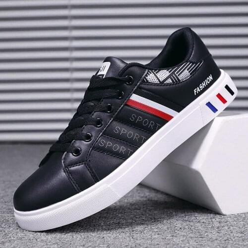 Men Casual Shoes Fashion PU Leather Autumn Flat Shoes Lace Up Breathable Male Sneakers Classic White Mens Vulcanized Shoes