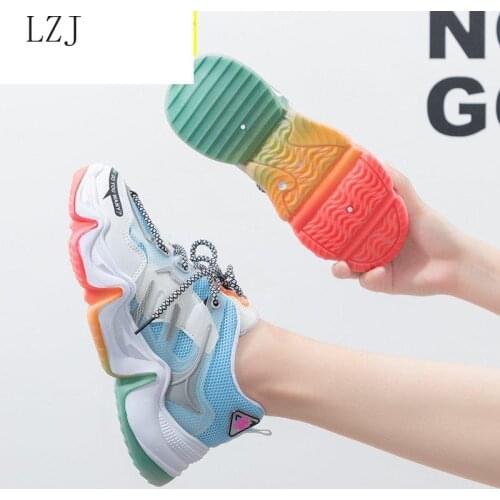 Women Sneakers Woman Rainbow Color Vulcanized Height Increasing Female Lace Up Breathable Torre Shoes Ladies Fashion Footwear