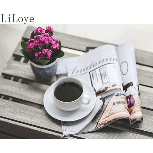 LI LOYE DIY Full diamond painting cross stitch diamond mosaic Flower coffee magazine rhinestones diamond embroidery decor FZ450