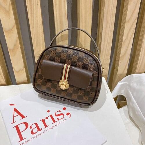 British Fashion Small Arch Handbag High quality Retro Lattice Color Block Shoulder Bag Scalloped Mobile Phone Bag